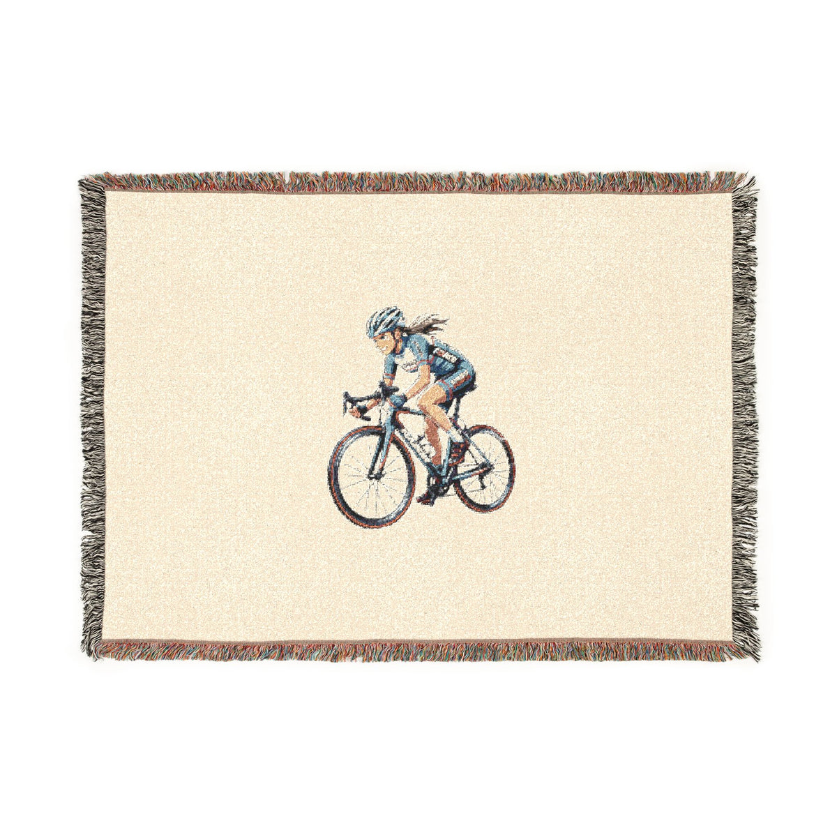Cyclist Woven Blanket — Retro Bicycle Throw for Bike Lovers