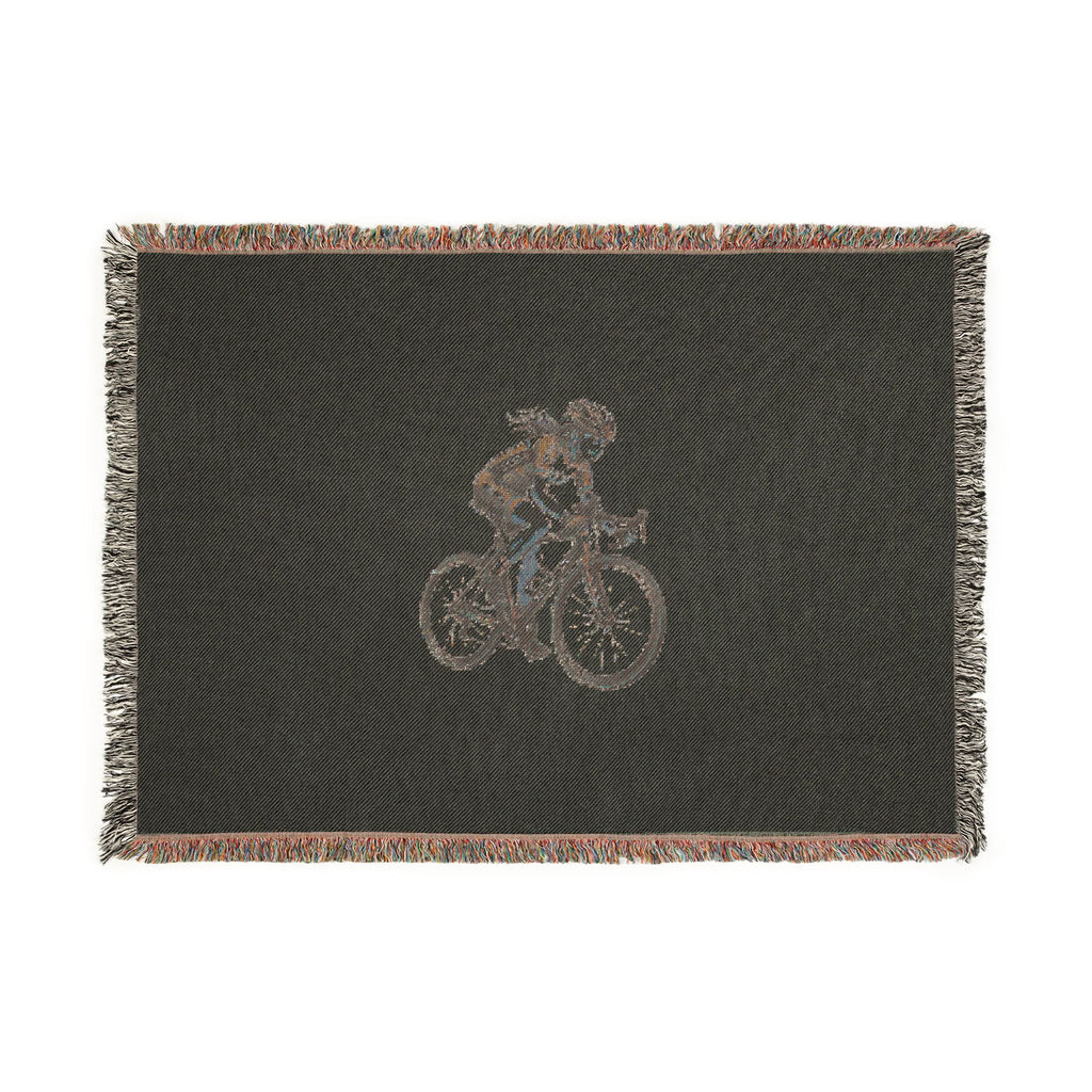 Cyclist Woven Blanket — Retro Bicycle Throw for Bike Lovers