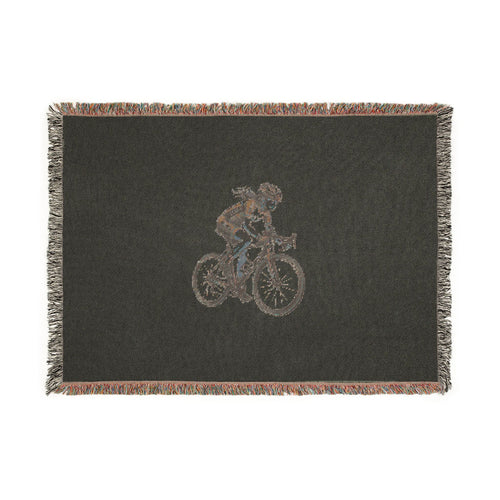 Cyclist Woven Blanket — Retro Bicycle Throw for Bike Lovers