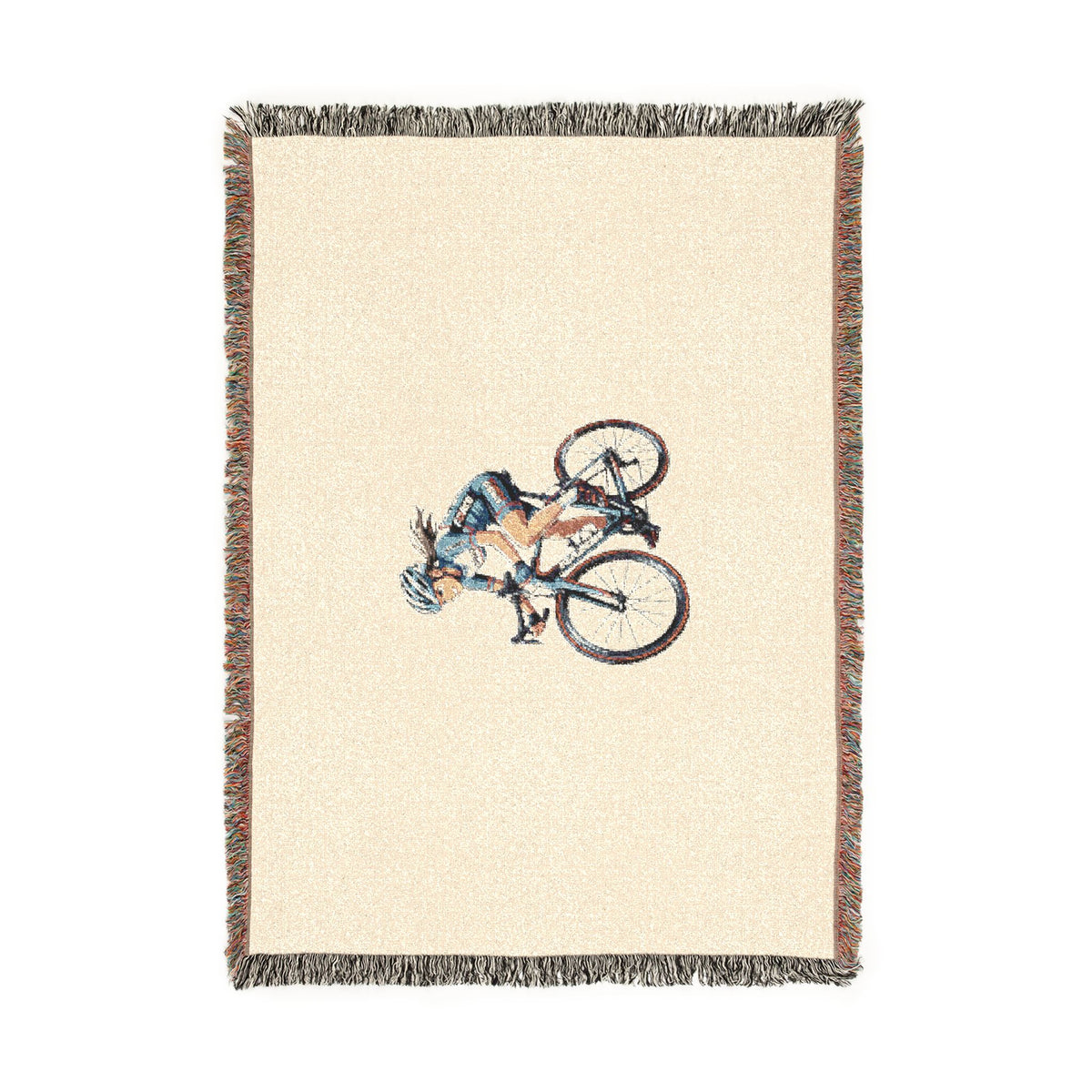 Cyclist Woven Blanket — Retro Bicycle Throw for Bike Lovers