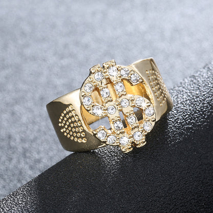 Men's Hip Hop Dollar Sign Ring - Color Retention Jewelry