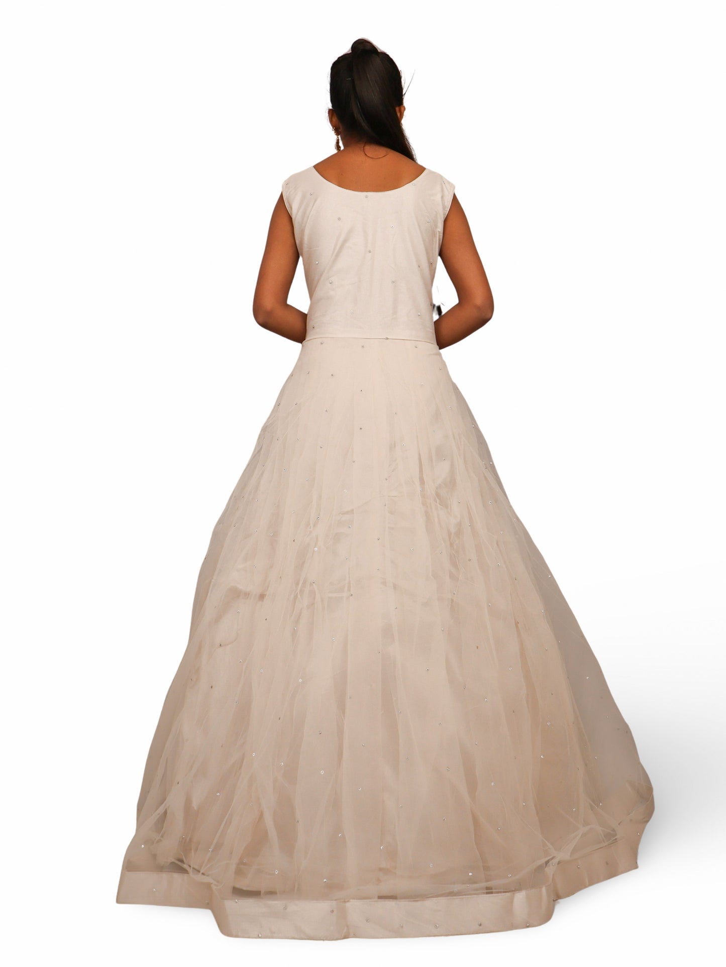 Off White Gown with Mirror & Thread Work by Shreekama
