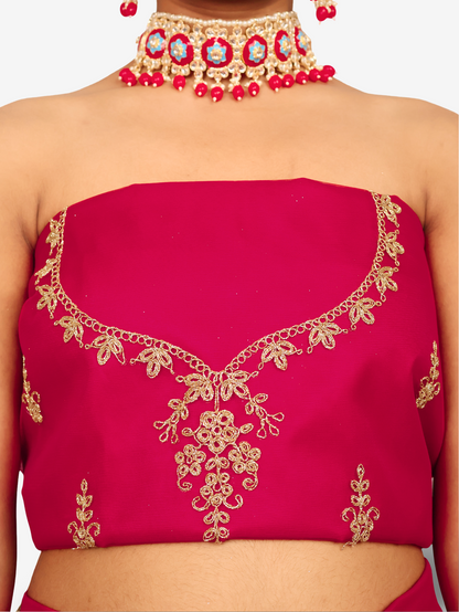 Semi-Stitched Lehenga with Soft Net Fabric & Zari Thread Work by Shreekama